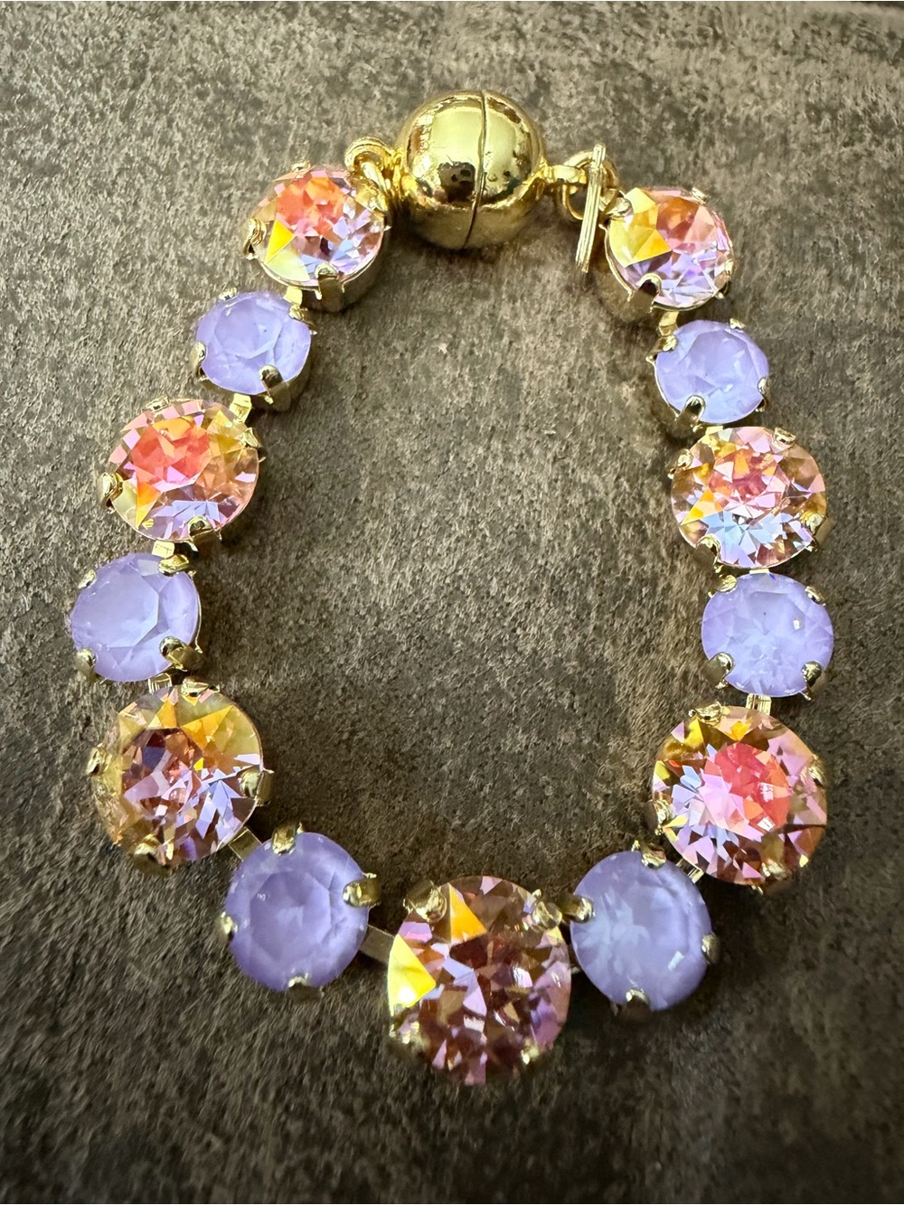 Gold Crystal Bracelet with Lavender and Aurora Stones